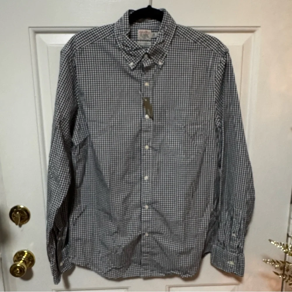 NWT J. Crew Secret Wash Cotton Plaid Check Button Down Shirt Navy White Size M